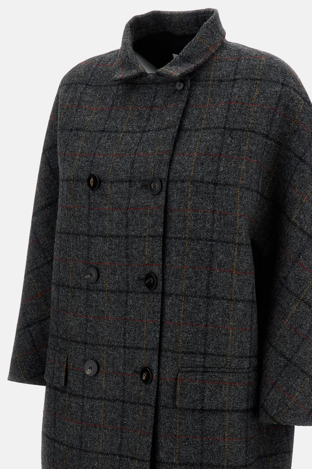 Alberto Biani Checked Double-breasted Coat In Gray