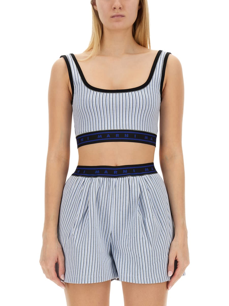 Shop Marni Tops With Logo In Blue