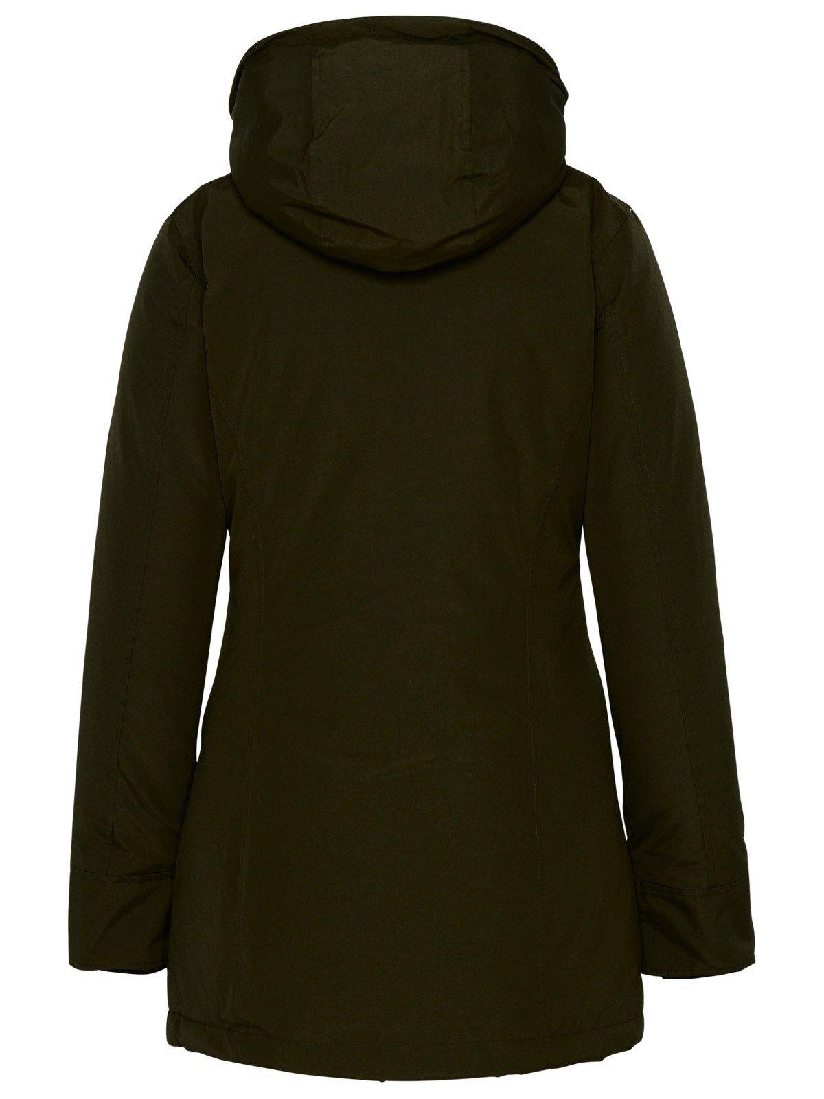 Woolrich Button-up Hooded Long Coat In Darkgreen