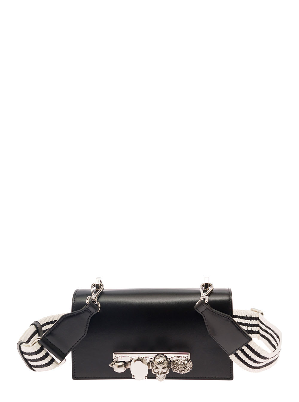 Shop Alexander Mcqueen The Knuckle Satchel Black Shoulder Bag With Skull And Stones In Smooth Leatrher Woman