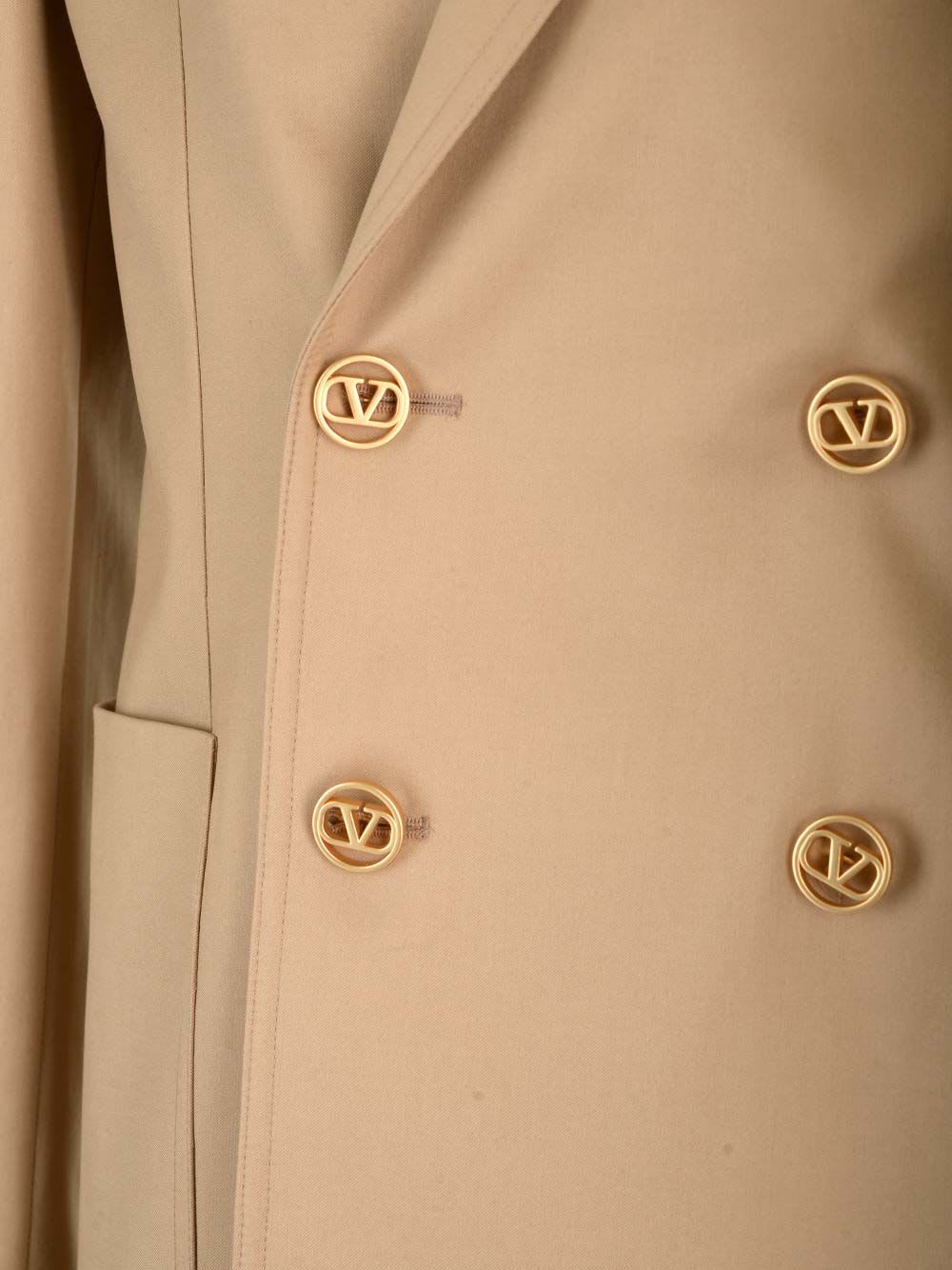 Shop Valentino Double-breasted Blazer In Beige