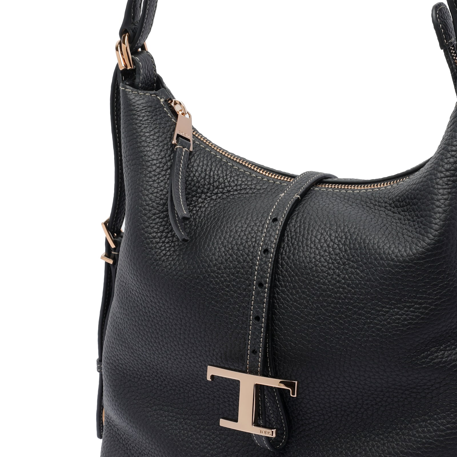 Tod's Black Shoulder Bag With Adjustable Shoulder Strap And Logo Plaque On The Front In Grained Leather Wo In Black