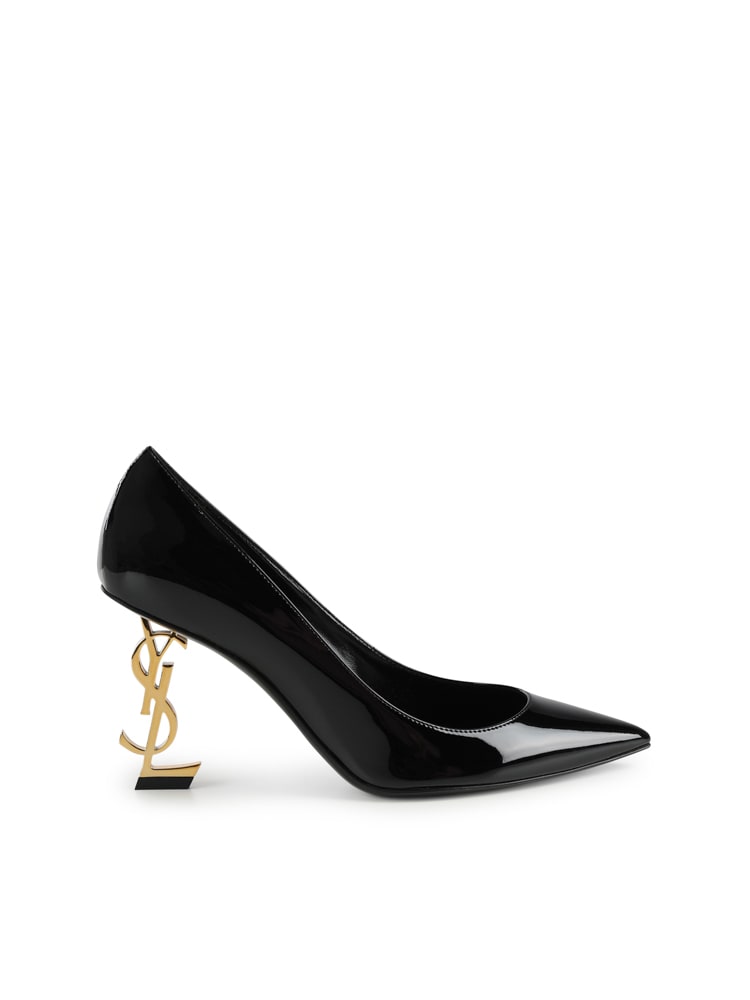 Shop Saint Laurent Opyum Décolleté With Golden Patent Heel In Black