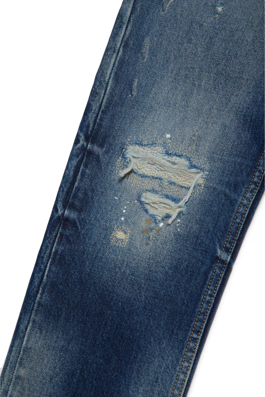 Shop Diesel 2010-j Distressed Straight Leg Jeans In Blu