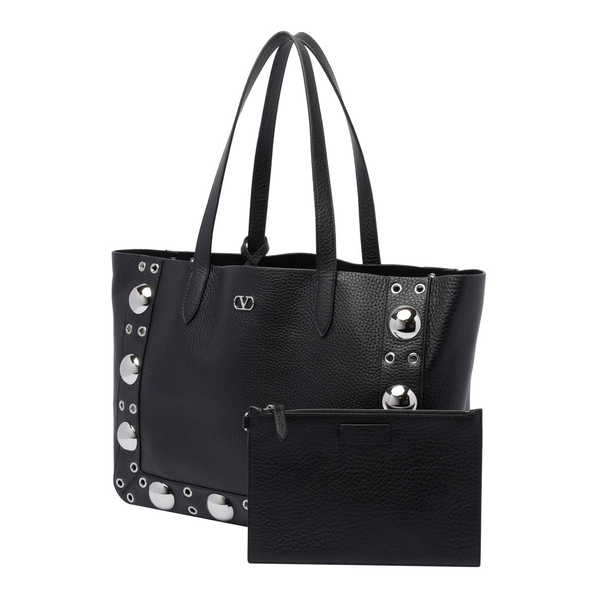 Valentino Nellcôte Medium Shopping Bag In Garnet Calfskin In Black
