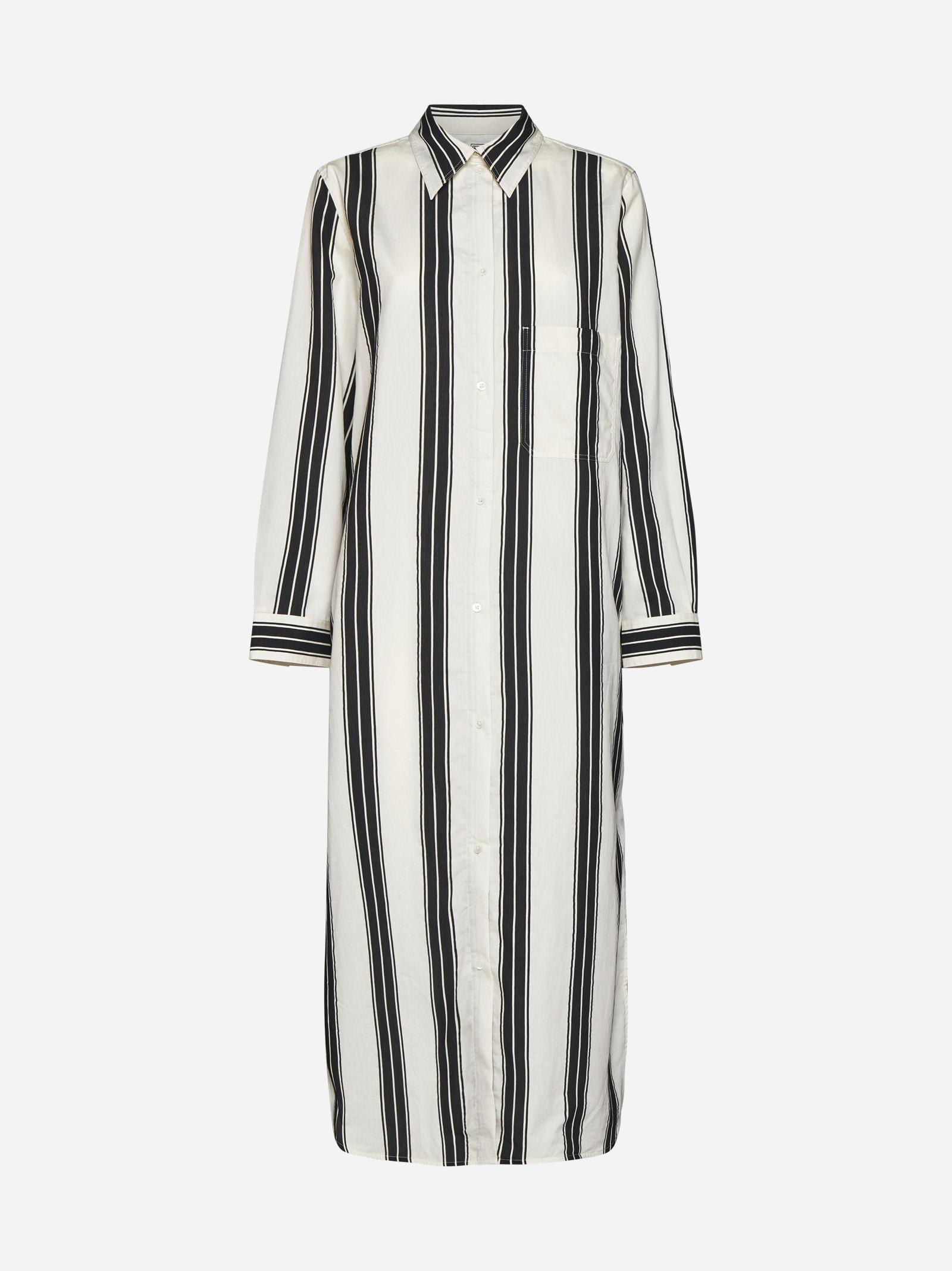 Shop Totême Striped Cotton-blend Tunic Dress In Black