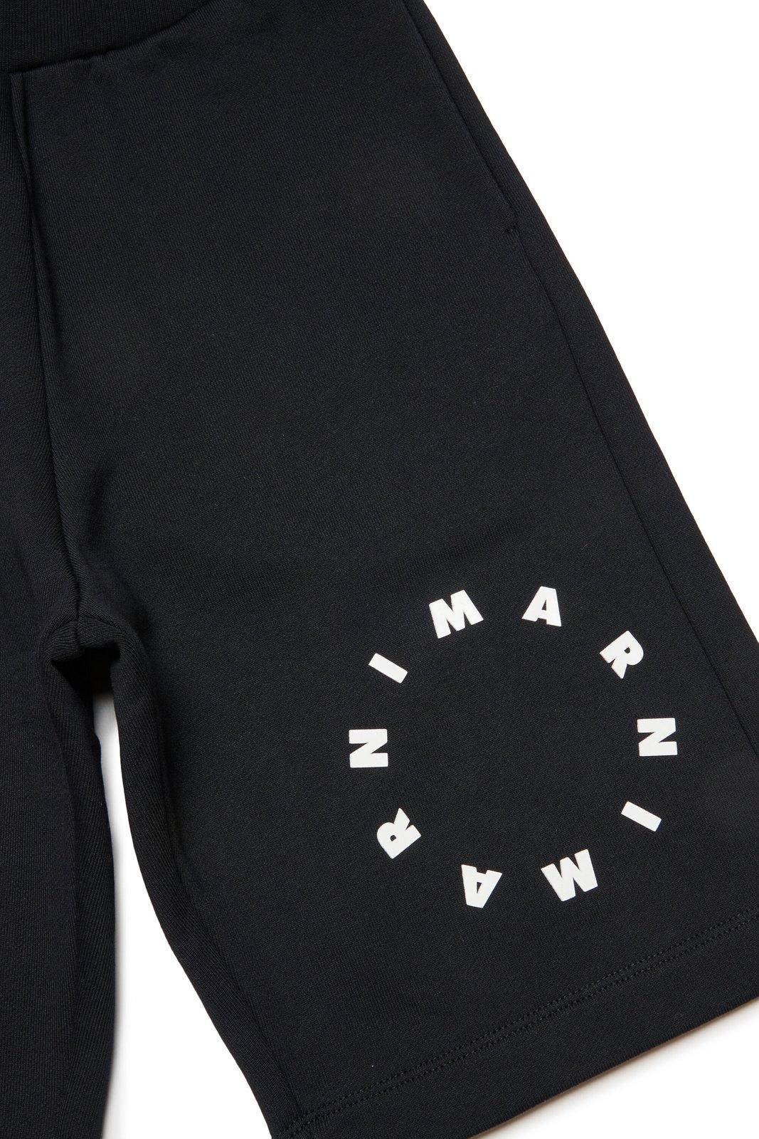 Shop Marni Logo-printed Elasticated Waistband Shorts In Black