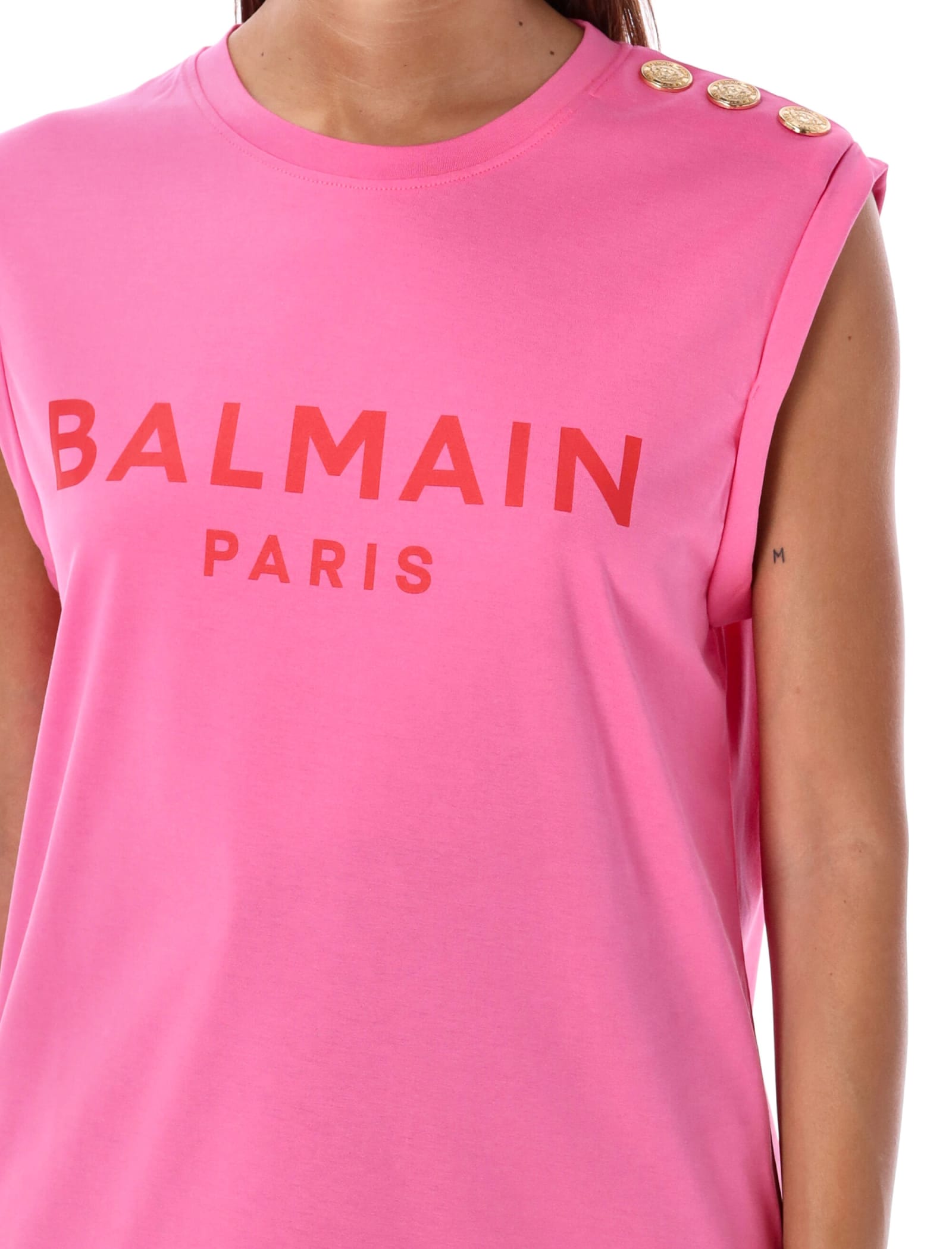 Shop Balmain 3-button Tank Top In Fucsia Rose