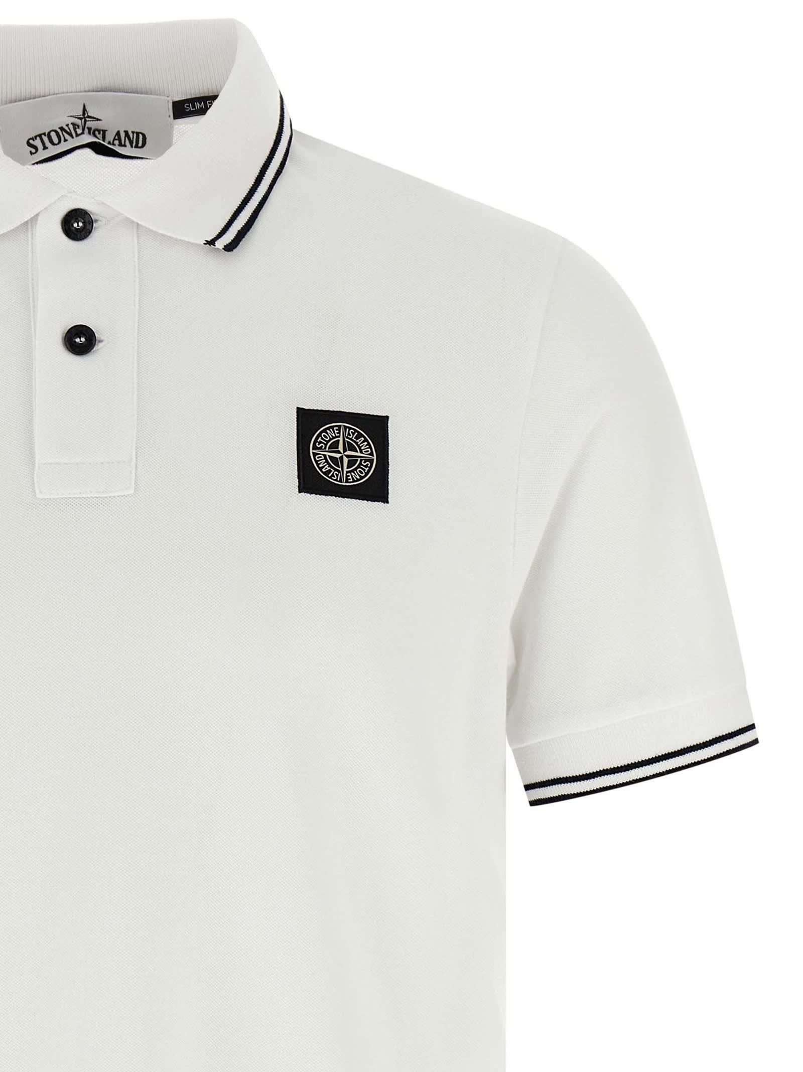 Stone Island White Polo Logo Patch In White