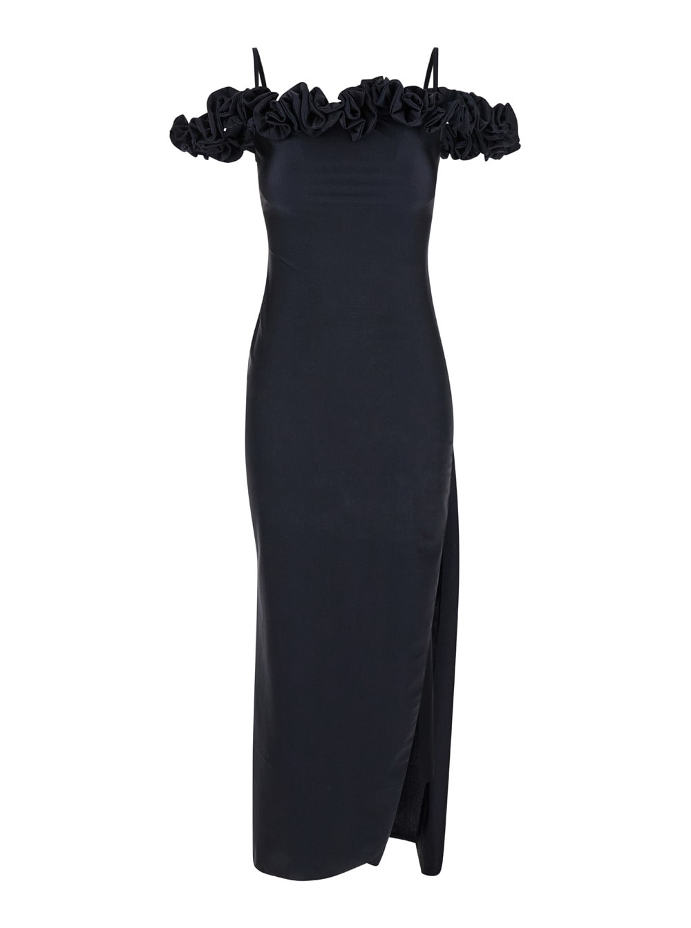 Shop Coperni Long Black Dress With Ruffles In Stretch Fabric Woman