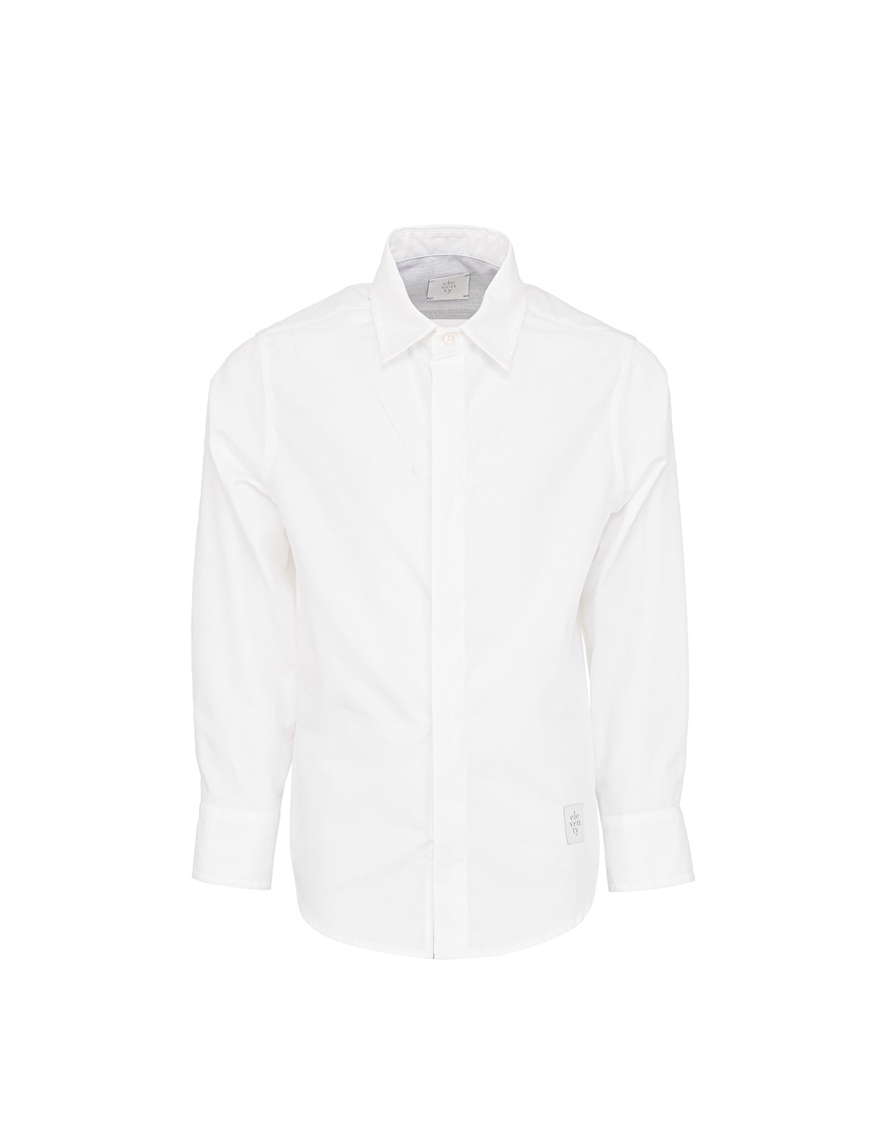 ELEVENTY WHITE COTTON SHIRT WITH LOGO PATCH