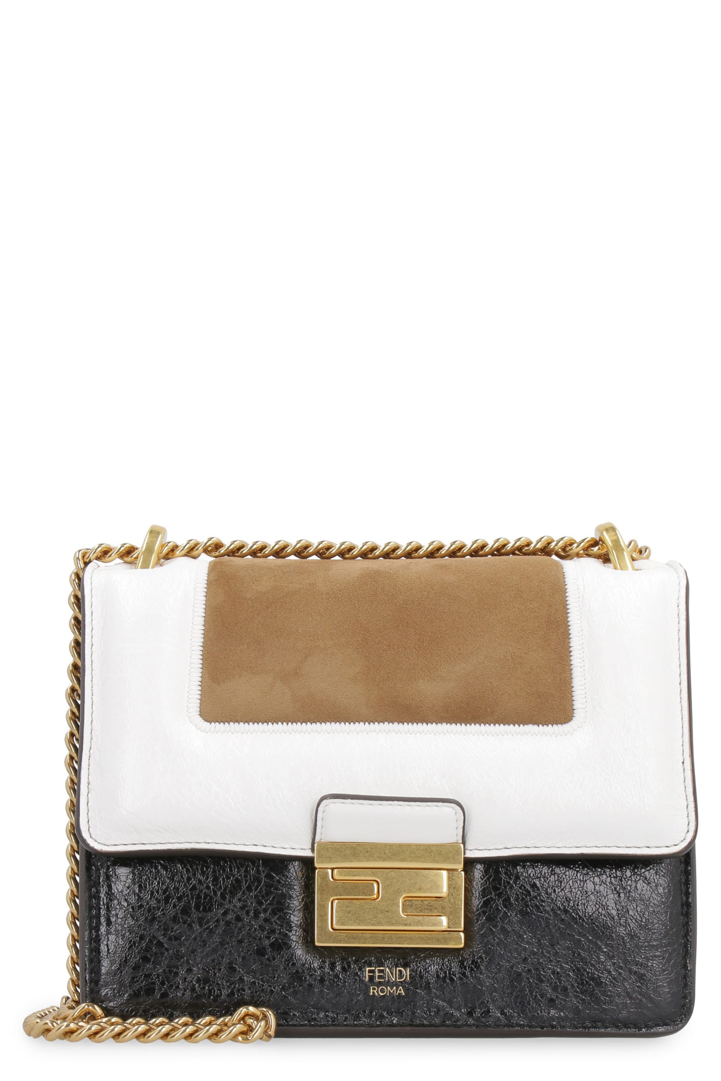 Fendi Kan U Leather And Suede Crossbody Bag In Multicolor