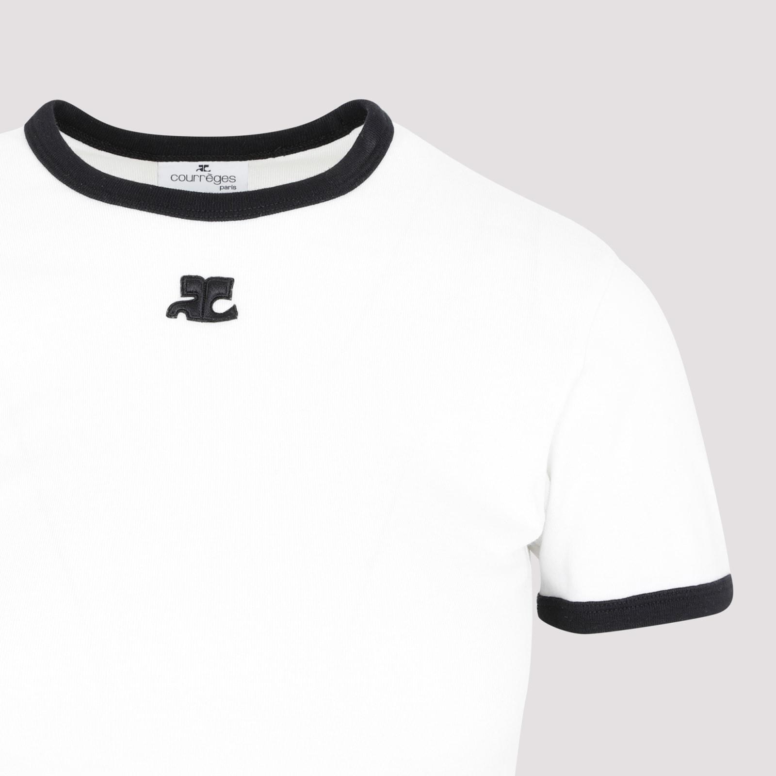 Courrèges Fitted White T-shirt With Contrasting Ribbed Trim In White