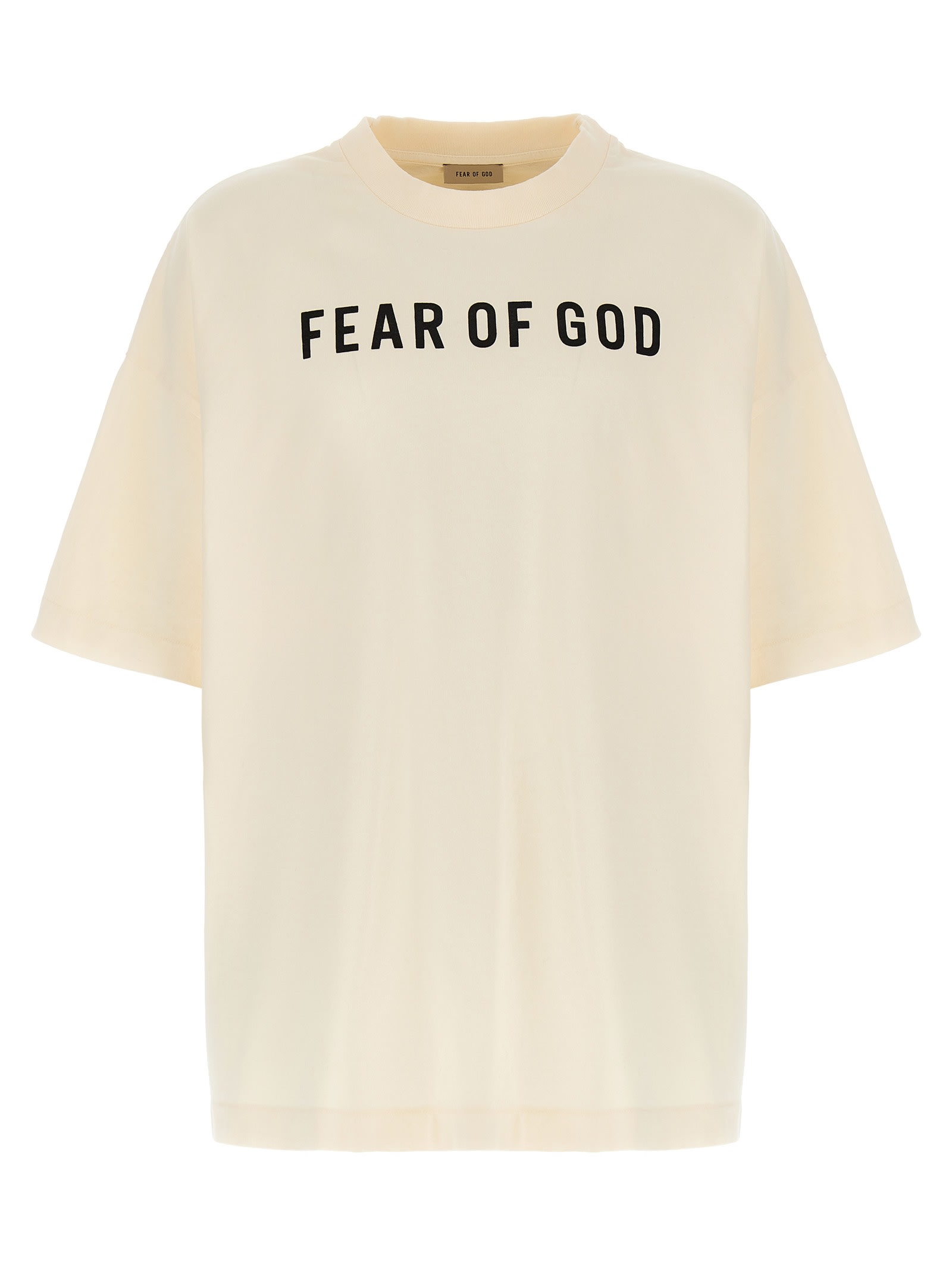 Shop Fear Of God Logo Print T-shirt In Beige