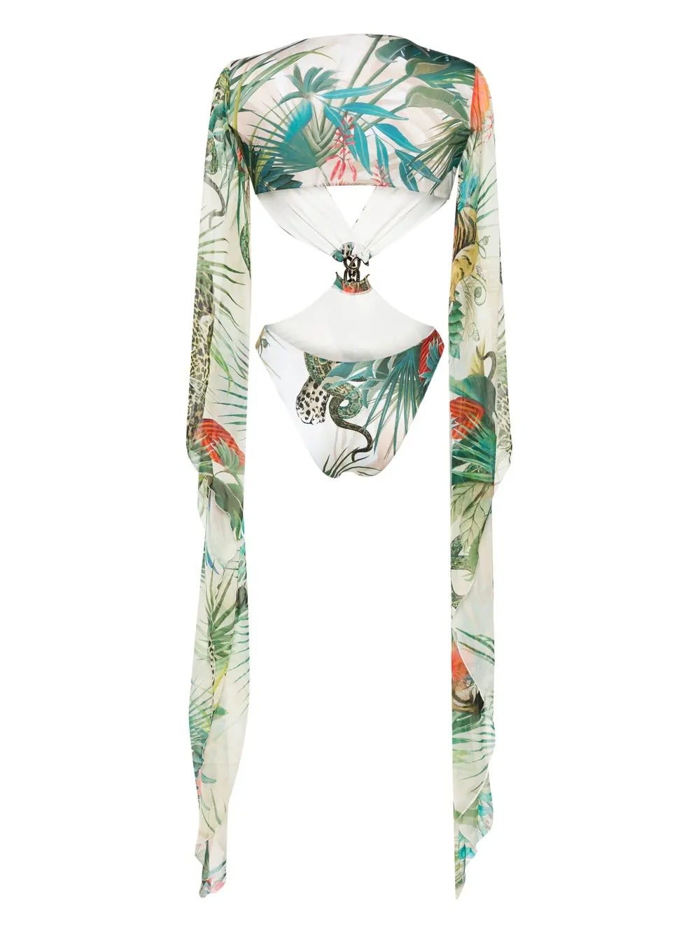 Shop Roberto Cavalli One-piece Swimwear With Sleeves And Jungle Print In Multicolour
