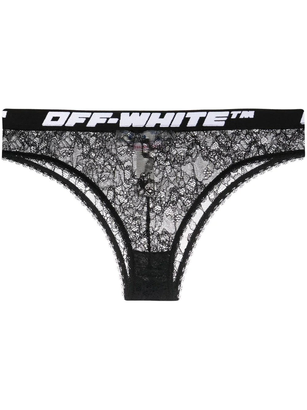 Off-White Black Lace Elastic Slip With Logo Band