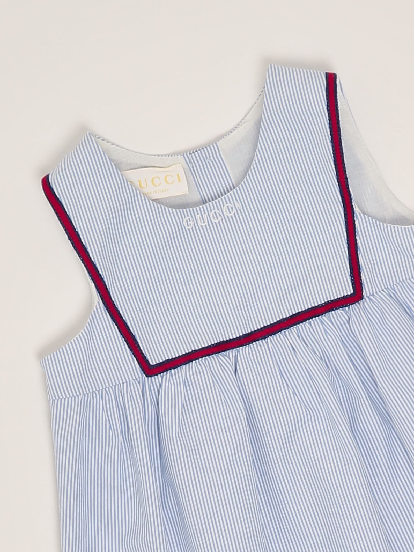 Gucci Embroidered Cotton Poplin Dress In Riga Bianco-celeste