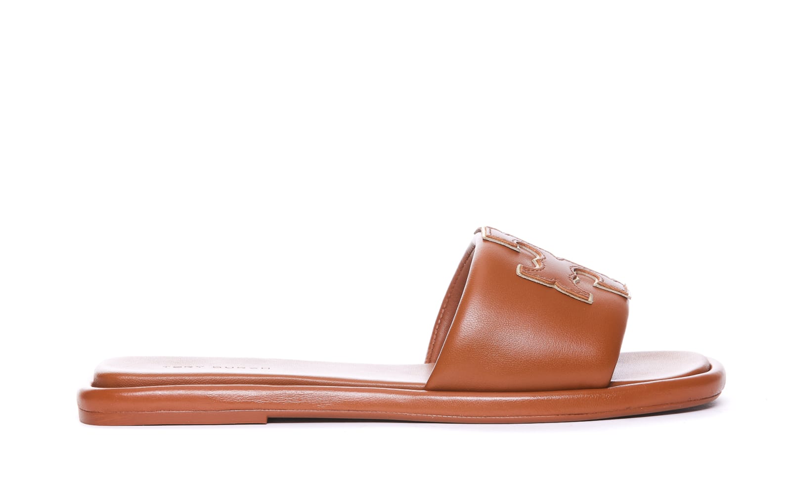 Shop Tory Burch Double T Sliders In Brown