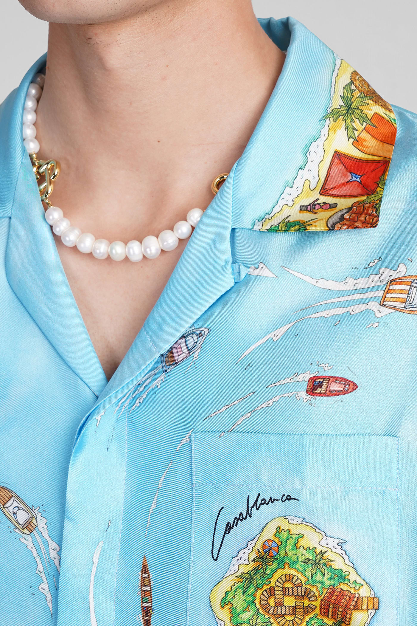 Shop Casablanca Shirt In Cyan Silk