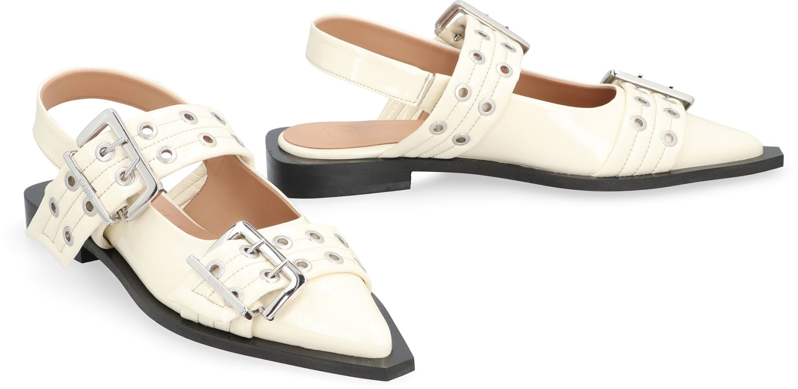 Ganni Feminine Buckle Ballerina Naplack Sandal In Egret In Neutral