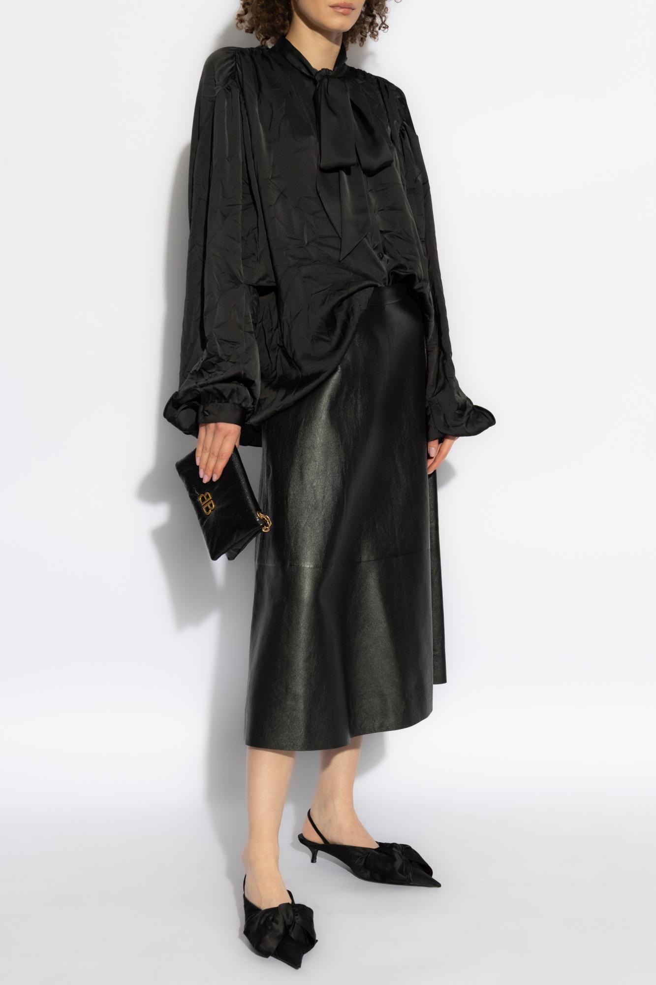Balenciaga Satin Blouse With Bow And Cut-out Sleeves In Black