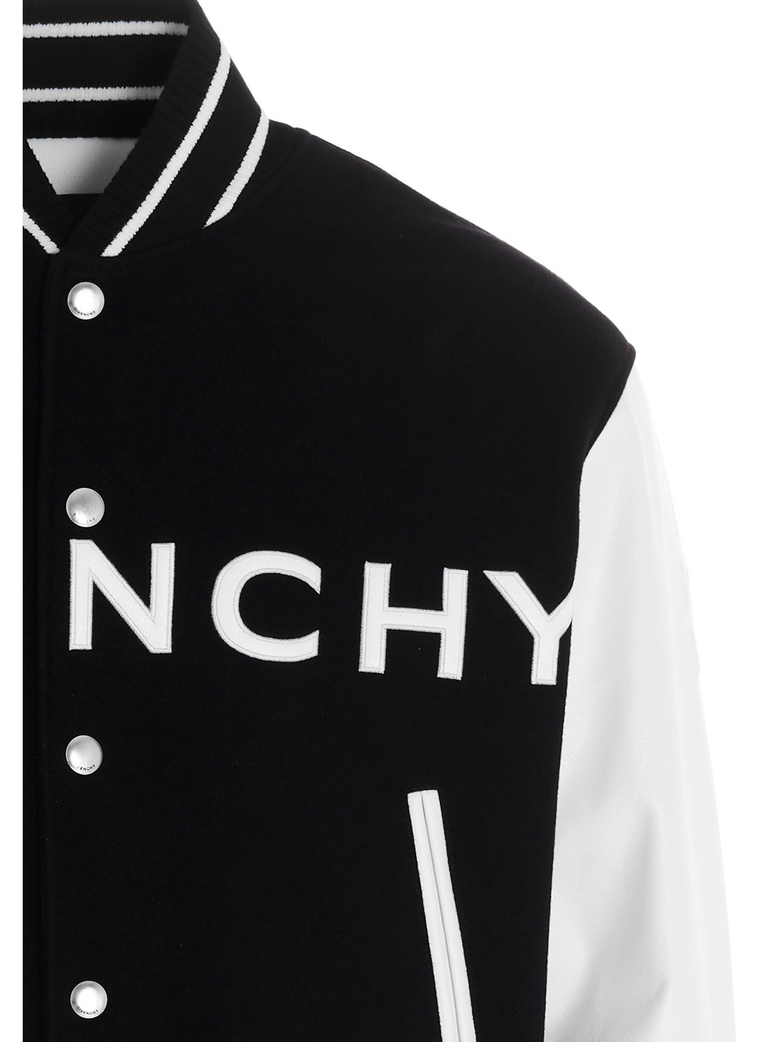 Shop Givenchy Logo Bomber Jacket. In White/black