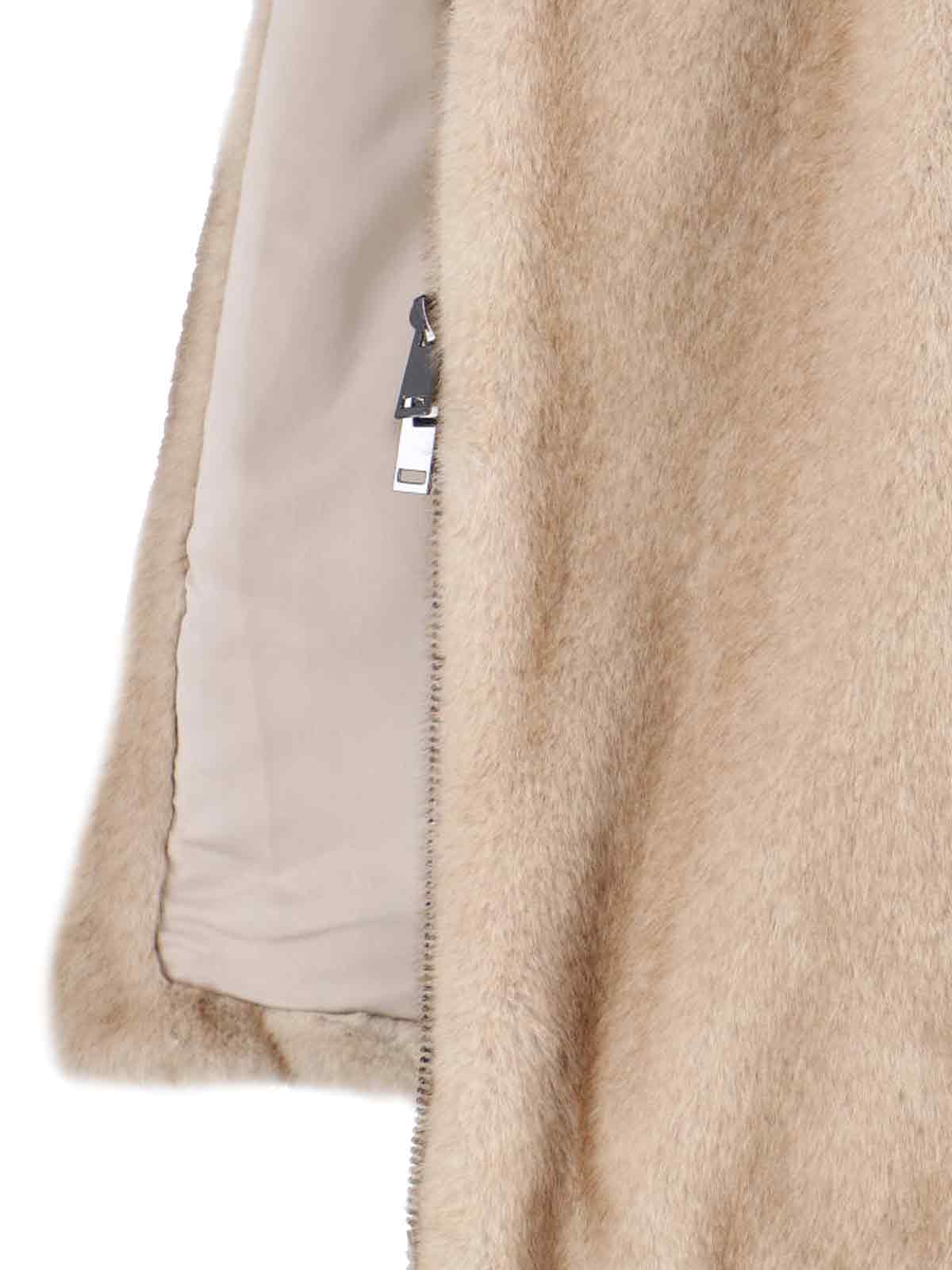 P.a.r.o.s.h Faux Fur Hooded Jacket With Wide Sleeves And Cropped Silhouette In Neutral