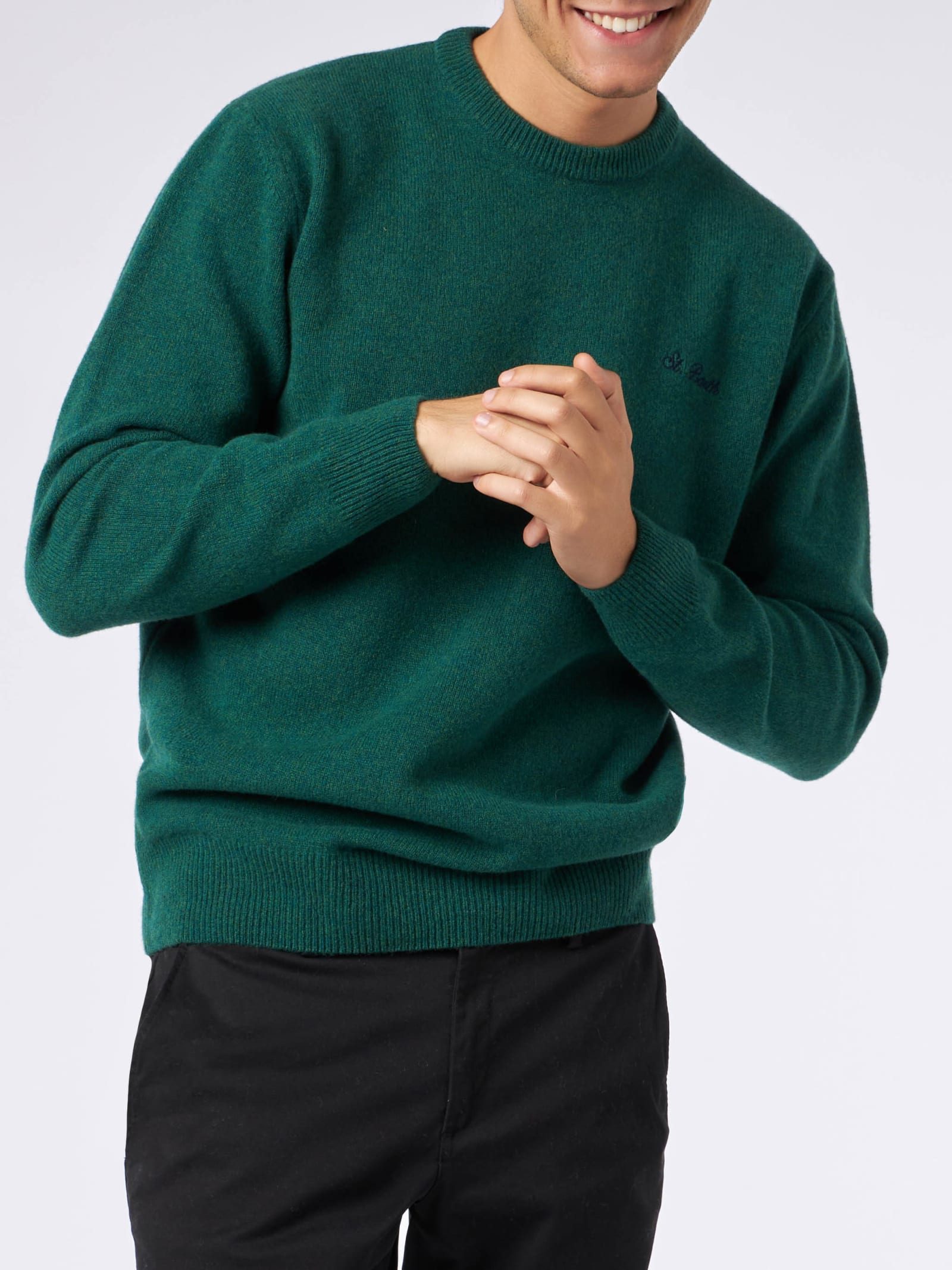 Mc2 Saint Barth Logo Embroidered Crewneck Jumper In Green