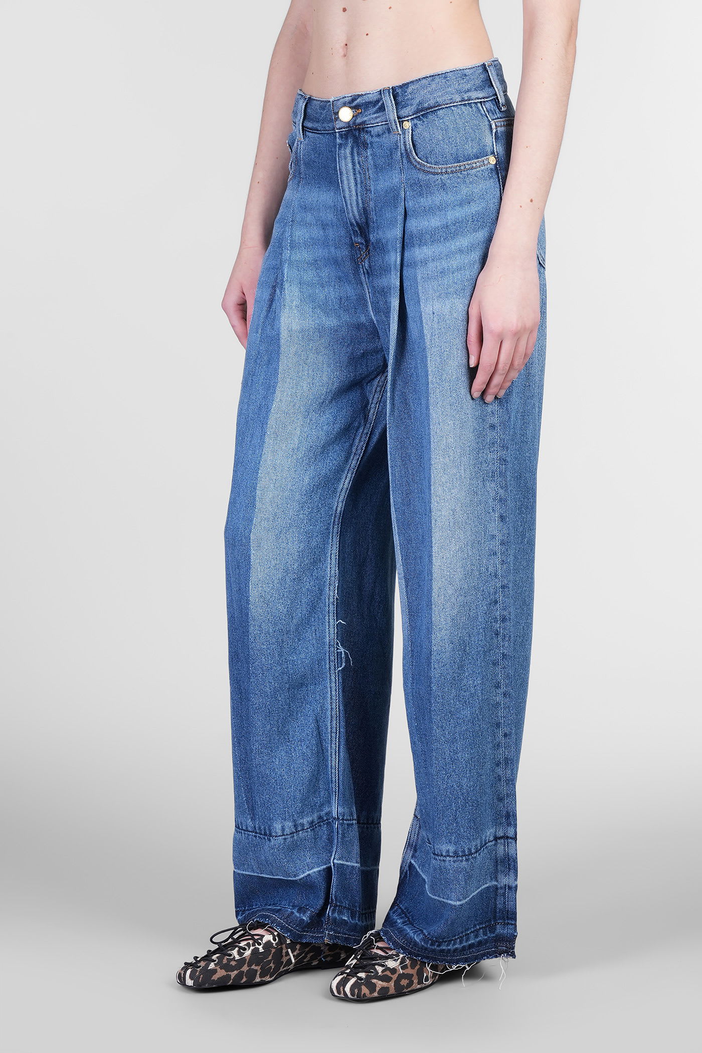 Ganni Womens Pleated Wide-leg Woven Jeans Mid Blue Vintage