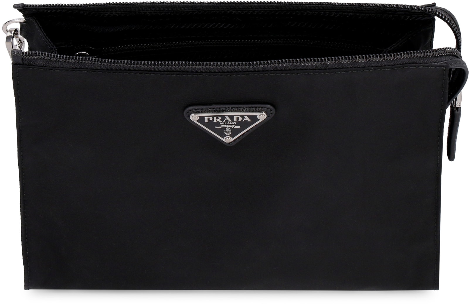 Prada Rectangular Re-nylon Clutch With Detachable Wrist Handle In Black