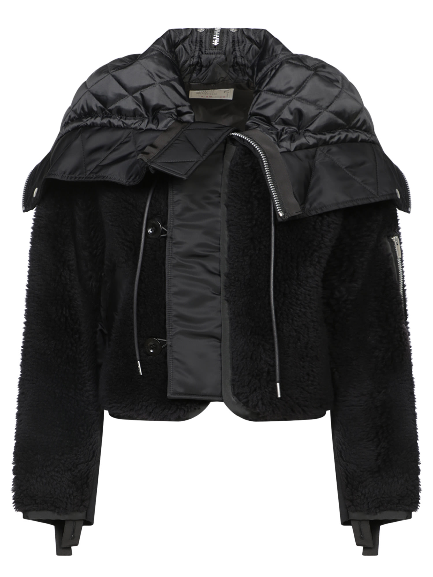 SACAI BLACK NYLON FAUX SHEARLING JACKET 