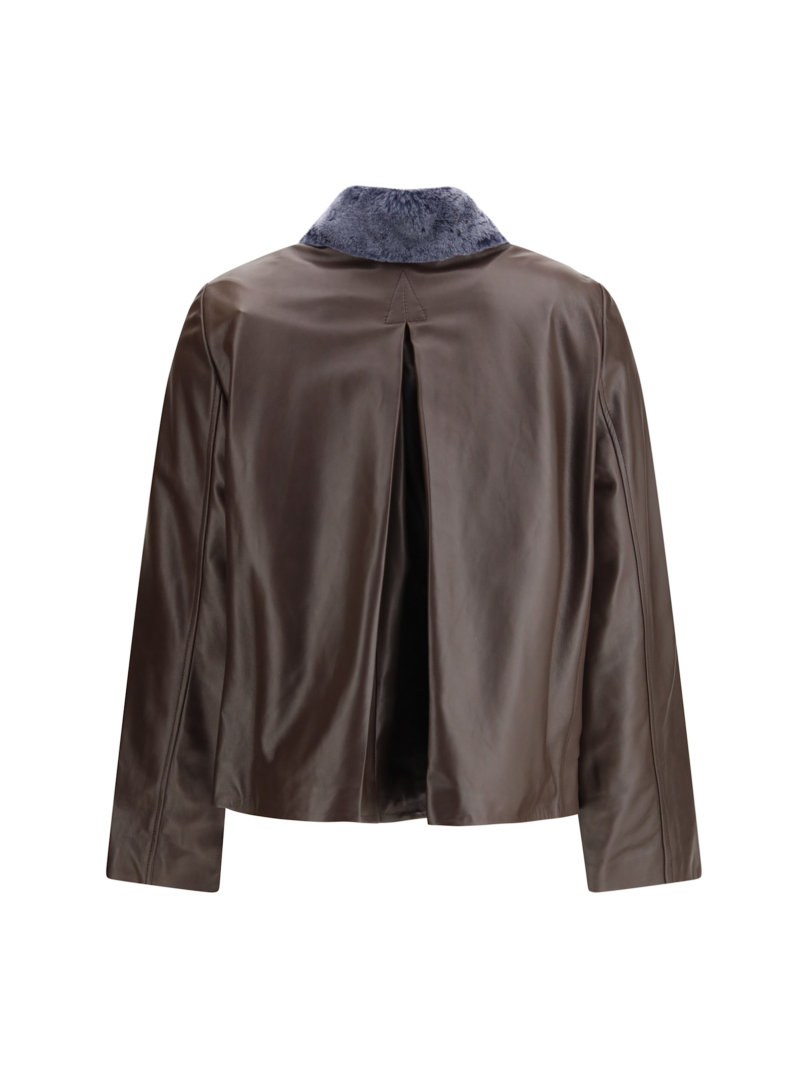 Marni Leather Jacket With A Shearling Collar In Brown