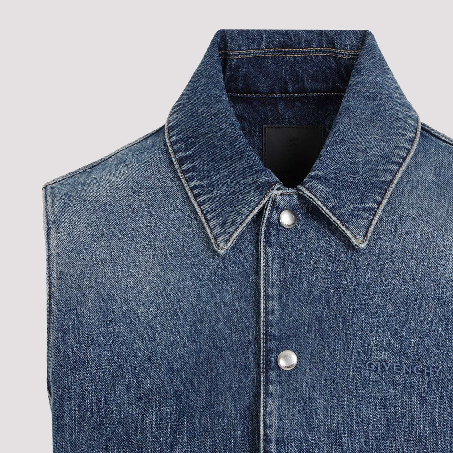 Shop Givenchy Sleeveless Denim Vest In Indigo Blue