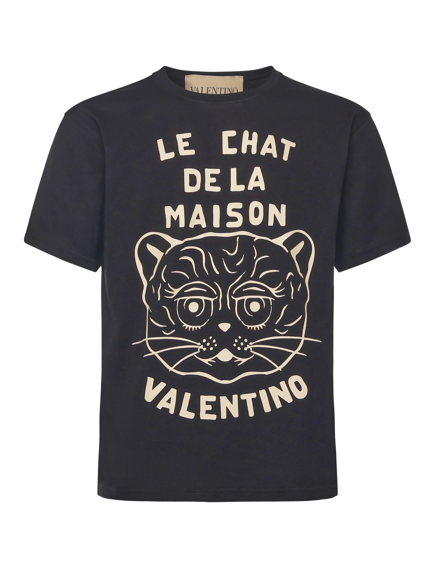 Valentino Black T-shirt With Le Chat De La Maison Print