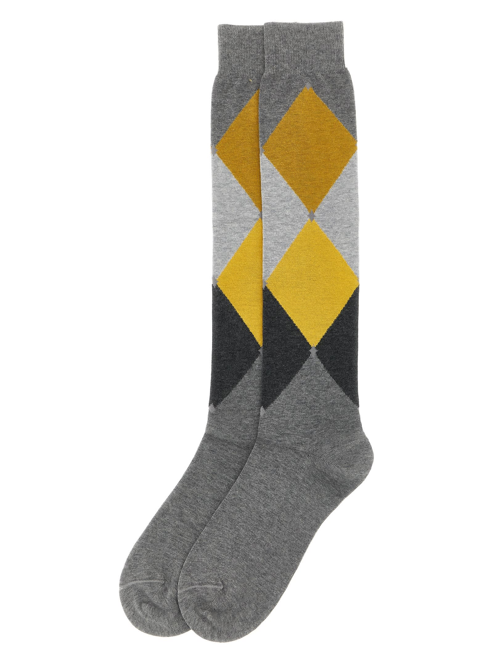 Ballantyne Knee-high Argyle Pattern Diamond Socks In Multi