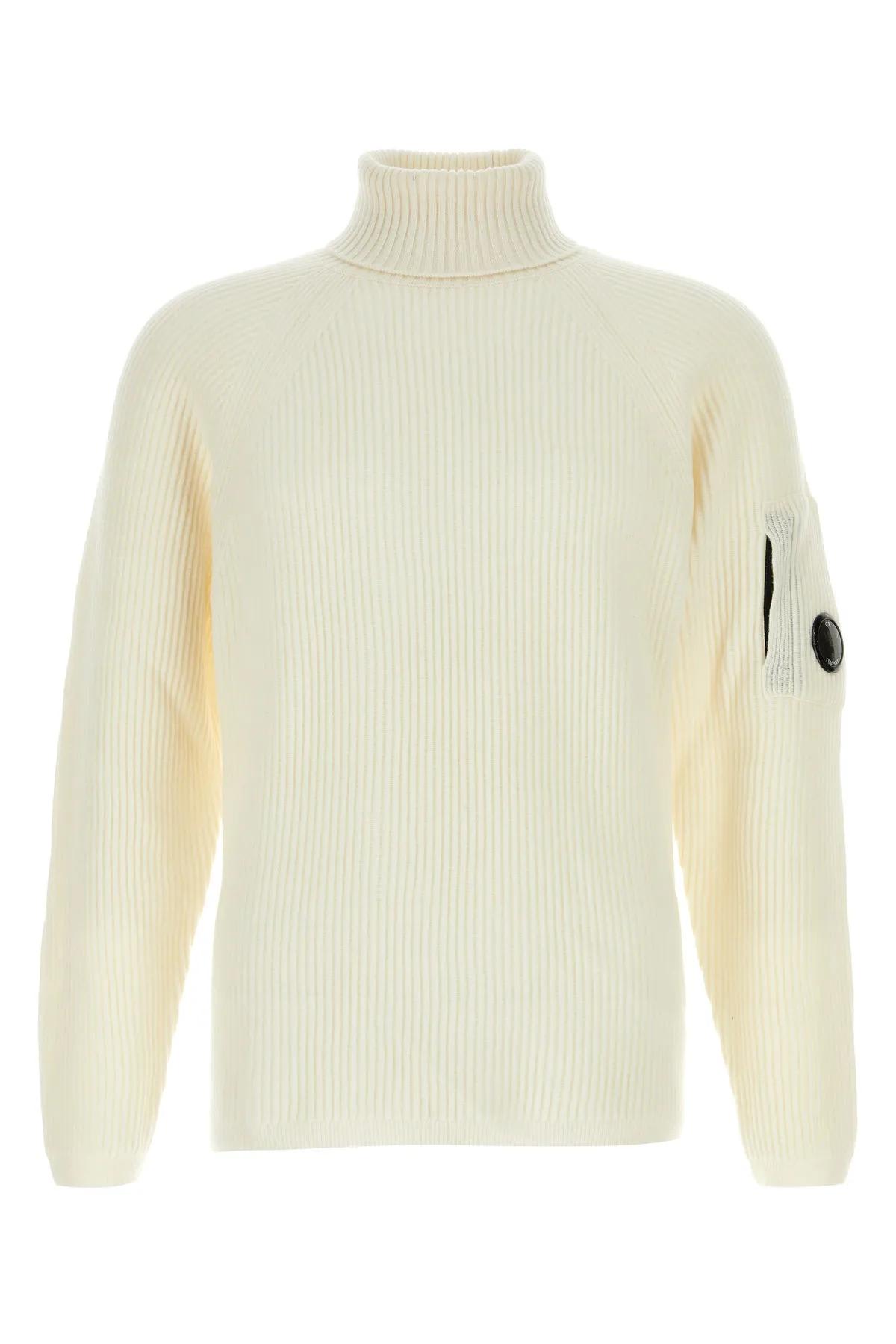 Shop C.p. Company White Wool Blend Sweater In Gauze White