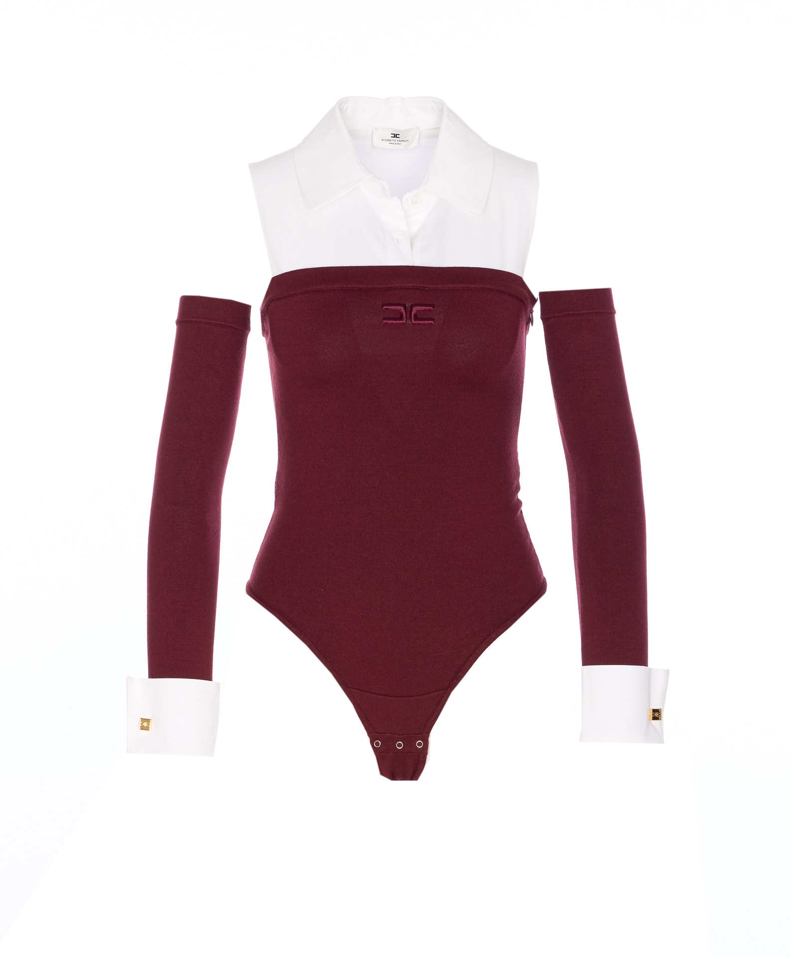 Elisabetta Franchi Collared Neck Long Sleeve Off-the-shoulder Top In Red
