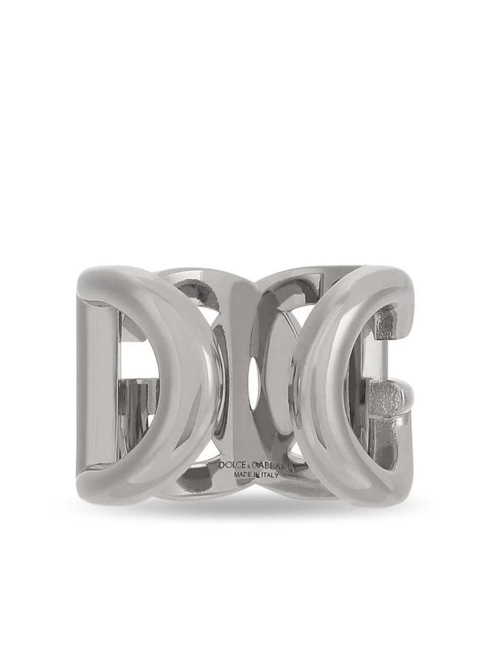 Shop Dolce & Gabbana Silver-tone Chunky Logo Ring In Brass Man In Metallic