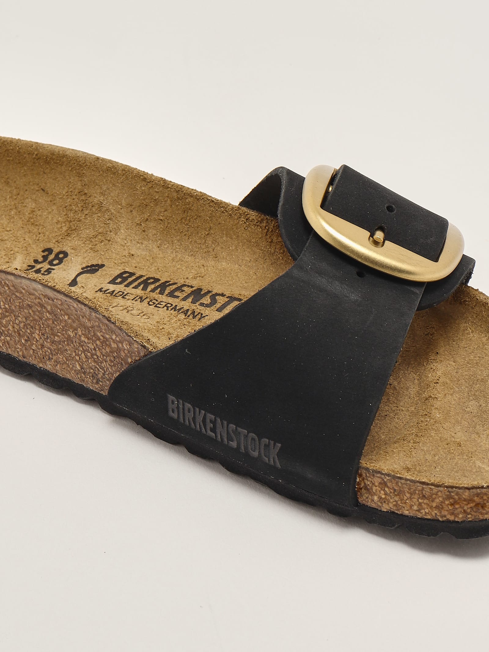 Birkenstock Madrid Big Buckle Nubuck Sandal In Black