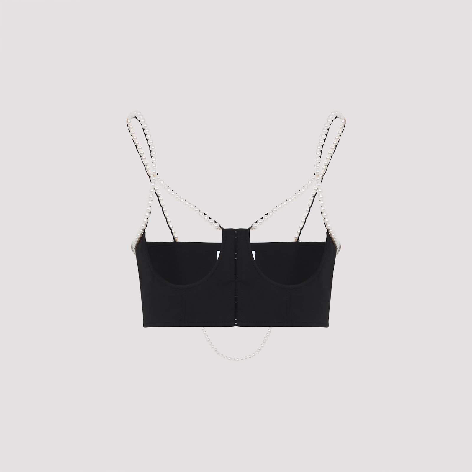 Moschino Stretch Poplin Crop Top With Pearls In Fantasia Nero