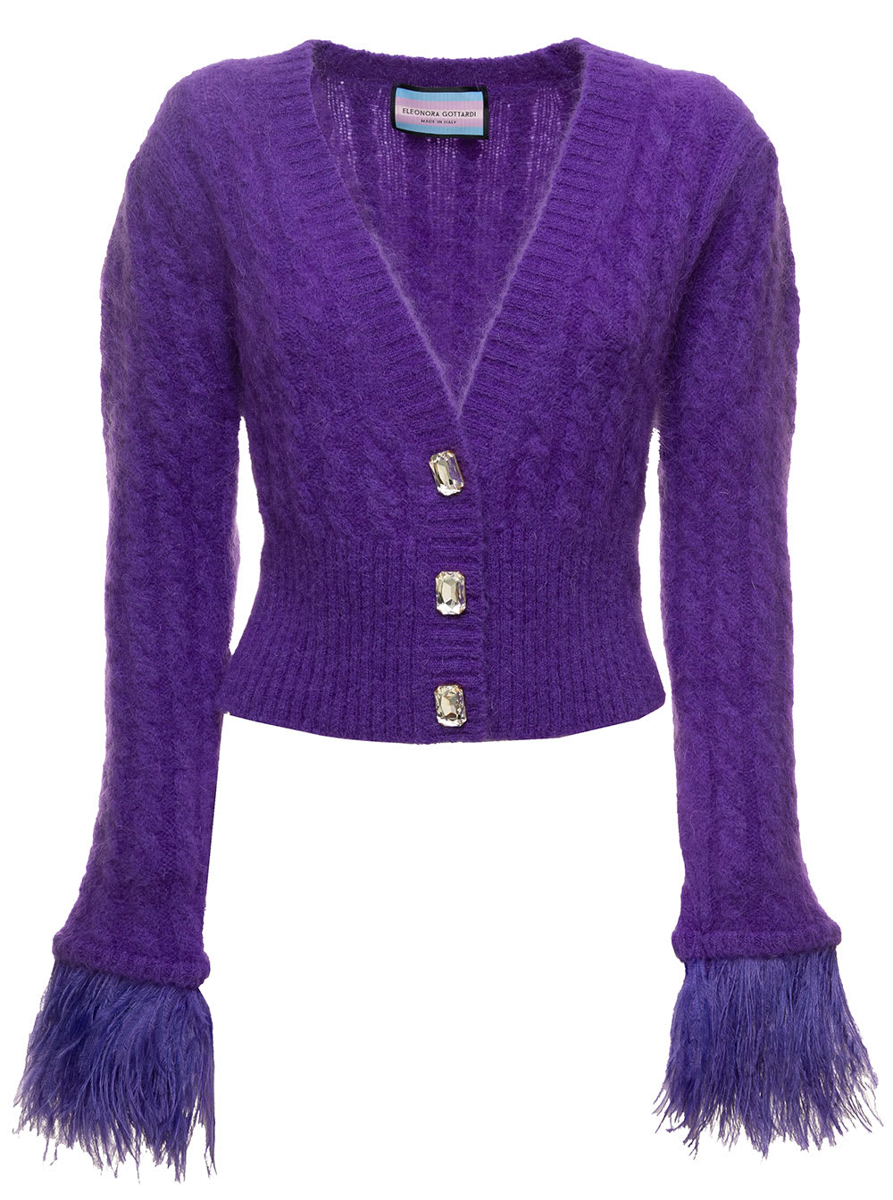 Purple Feathers Knitted Cardigan In Mohair Woman Eleonora Gottardi