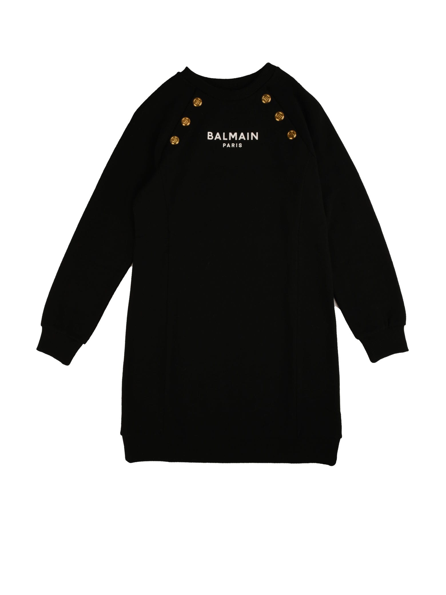 Balmain Black Sweatshirt Dress With Gold Buttons