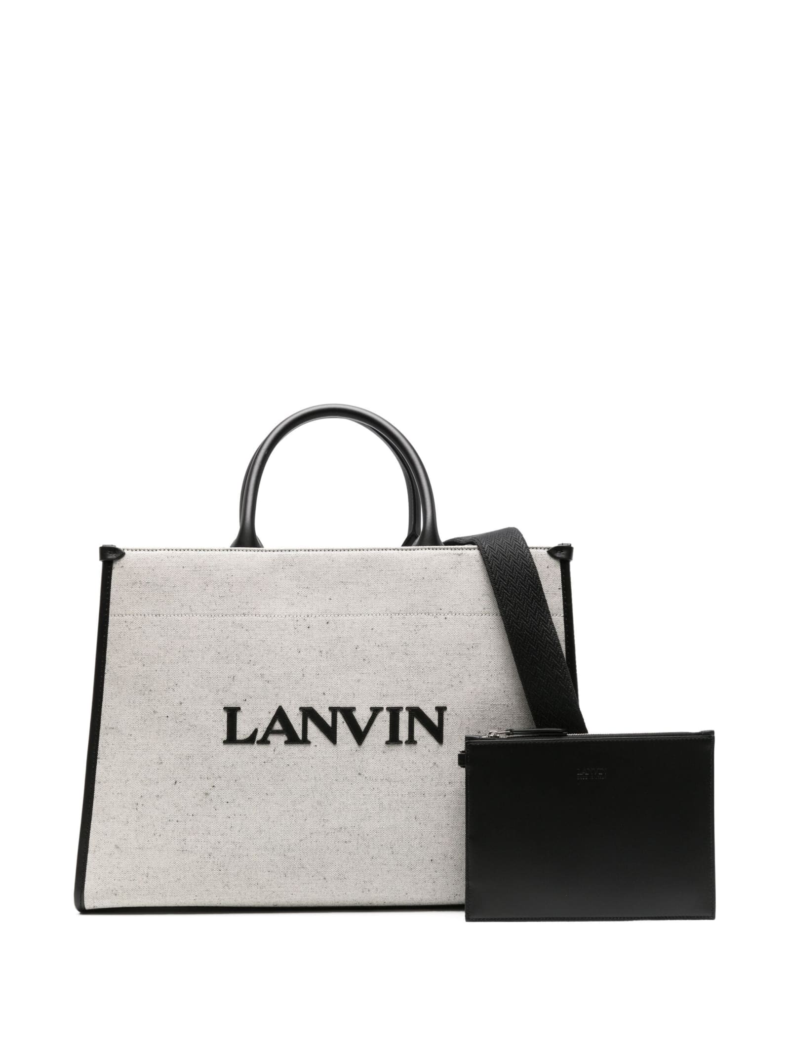 Shop Lanvin Tote In Beige Black