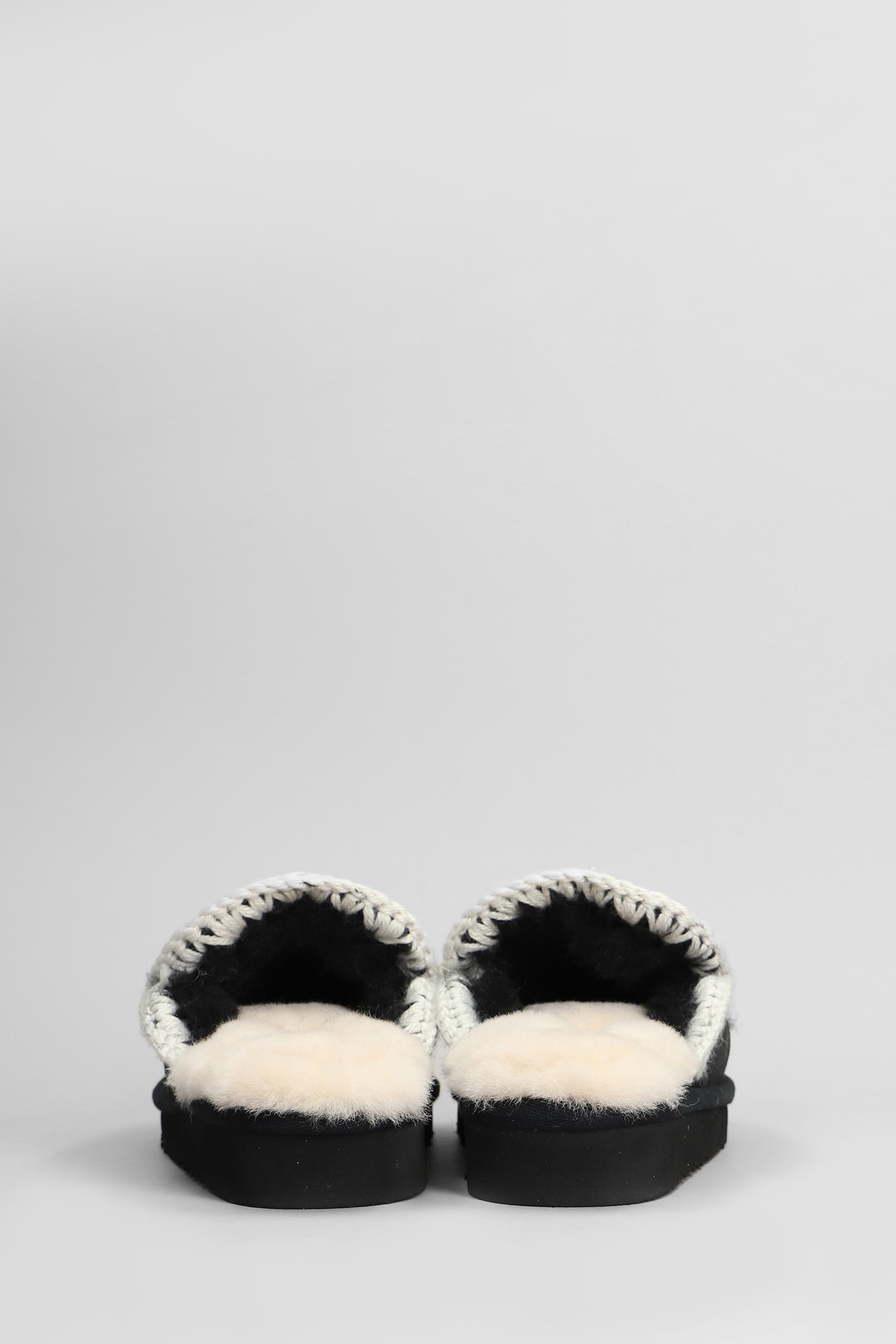 Mou Eskimo Stitching Slipper-mule In Black Suede In Bkwhi Black White