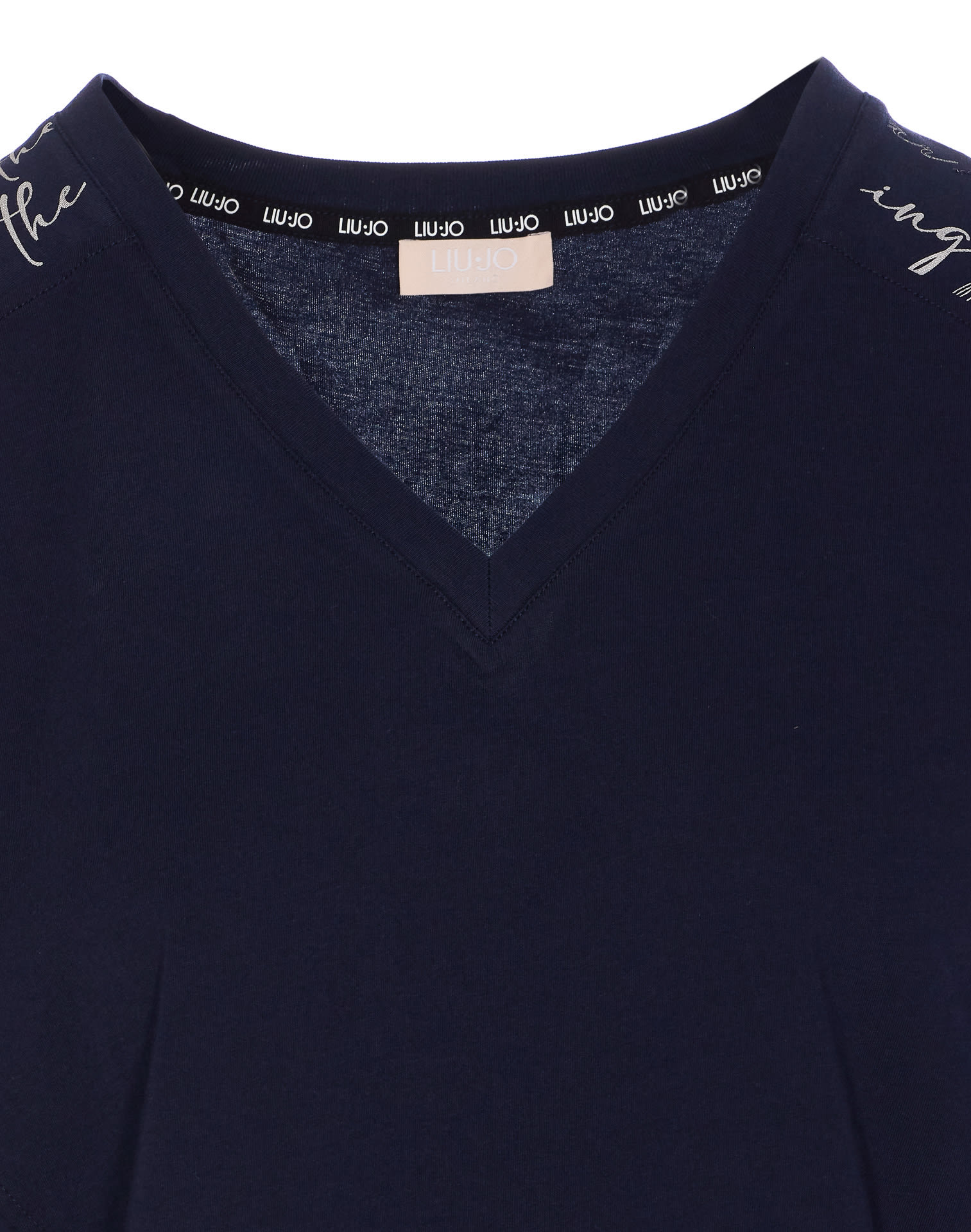 Liu •jo Crystal V-neck Graphic Print T-shirt In Blue