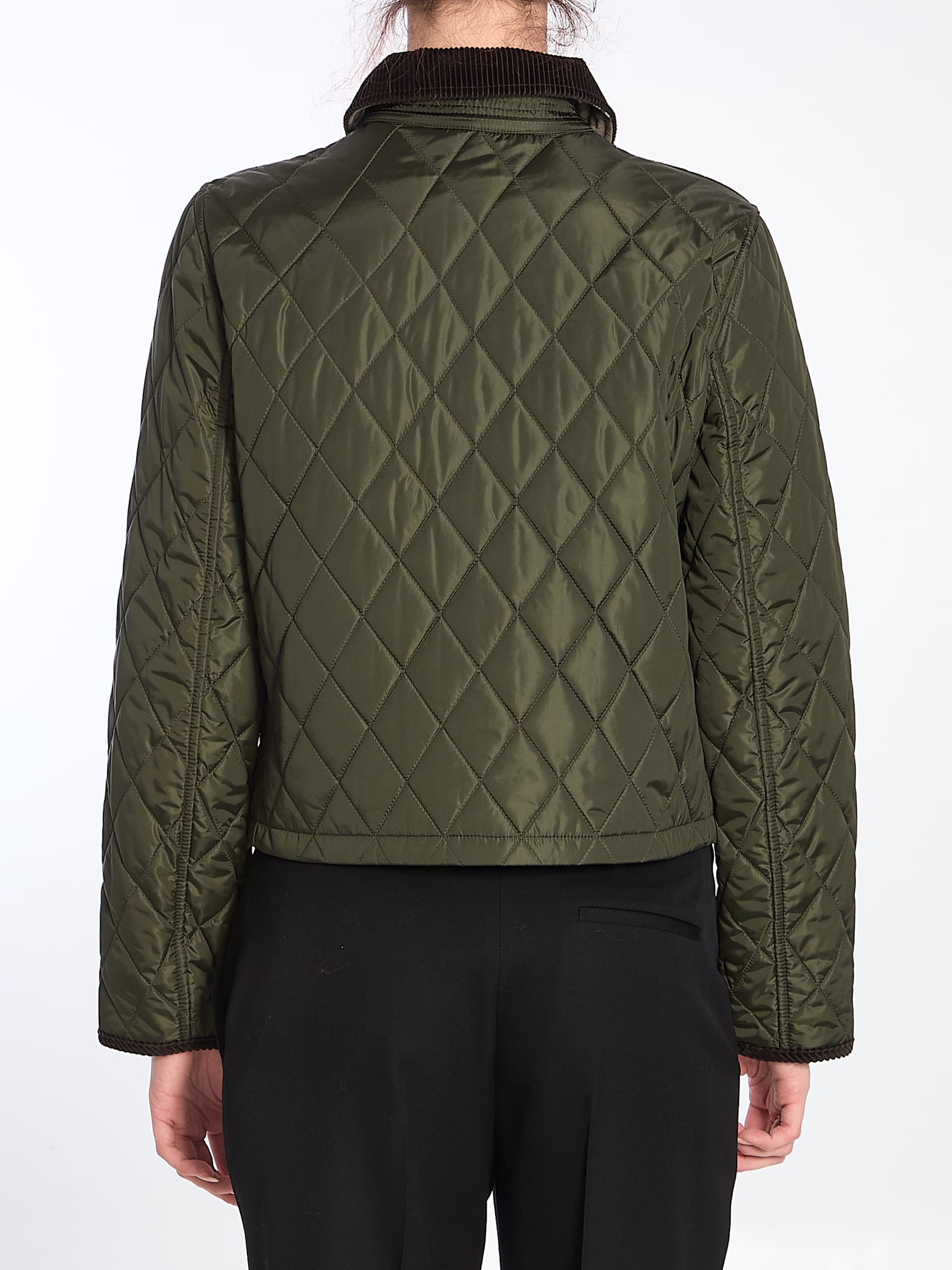 Shop Burberry Cropped Quilted Jacket In Shale/brush Ip Check