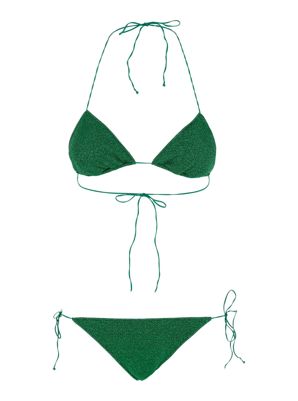 lumiere Green Bikini With Triangular Top And Tie Closure In Tech Fabric Woman