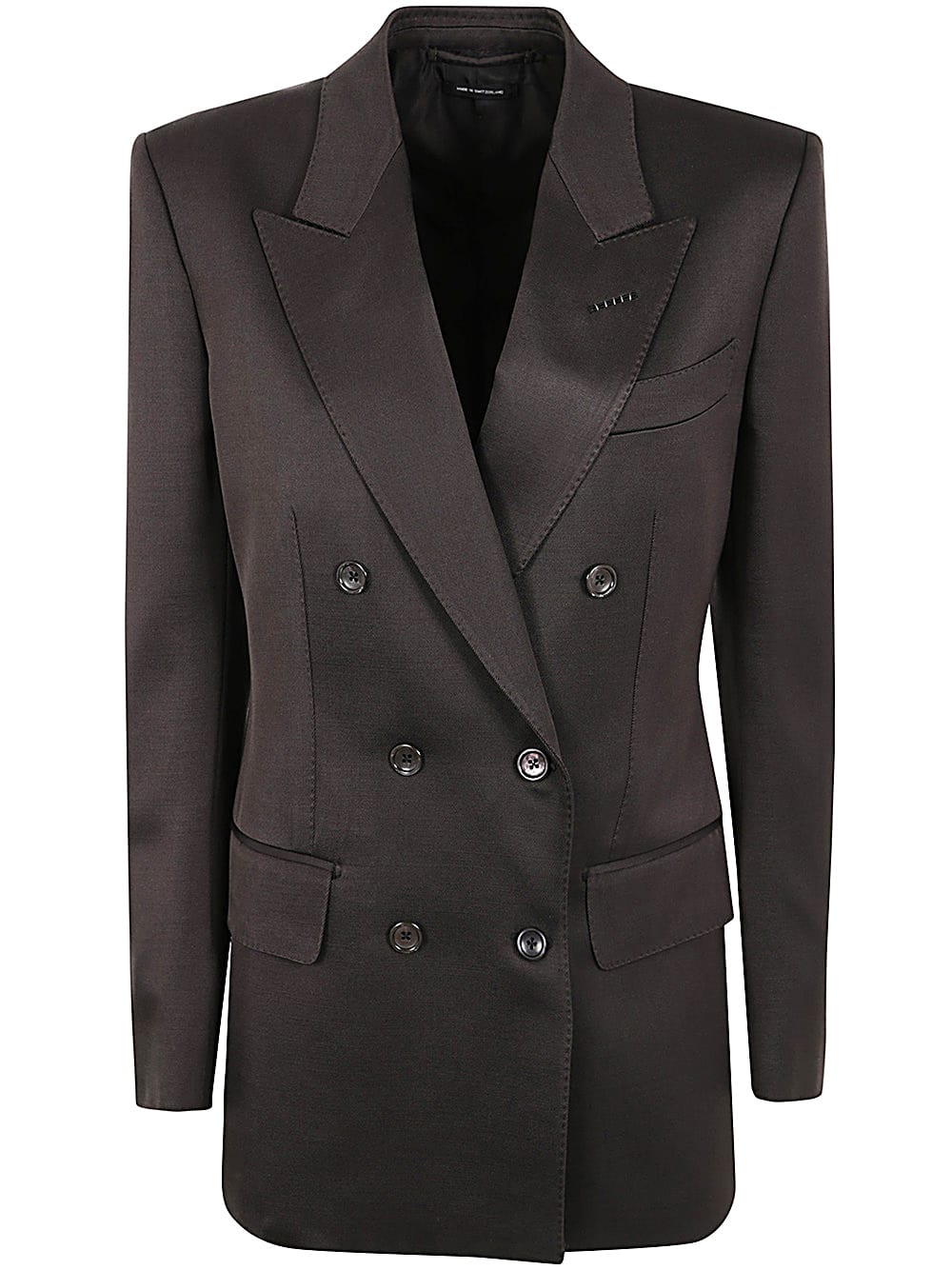 Shop Tom Ford Silk And Wool Twill Double Breasted Jacket In Darkest Brown