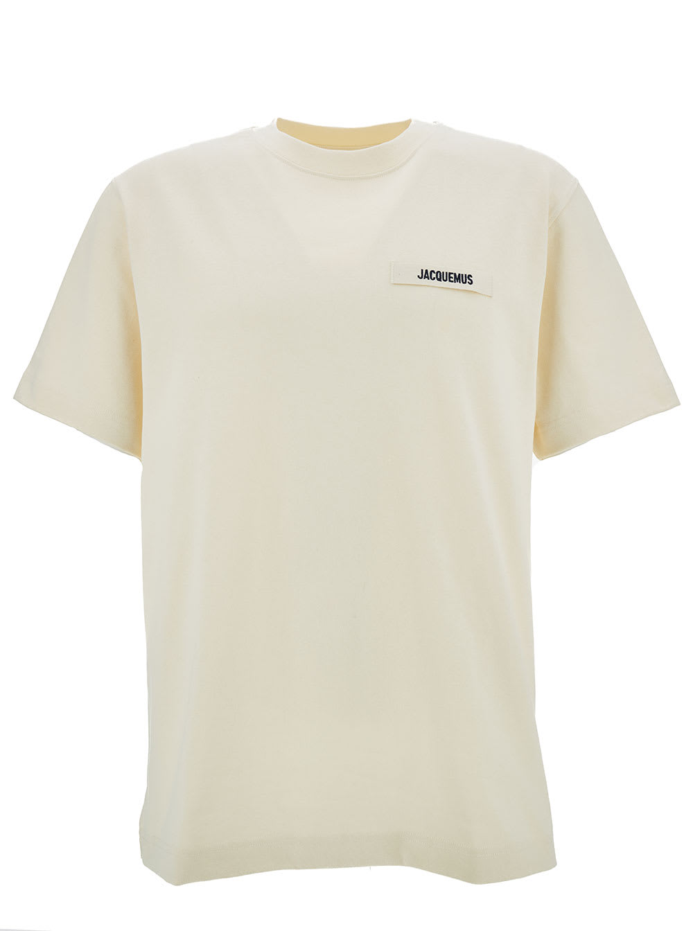 Beige Crewneck T-shirt With Logo Detail In Cotton Man