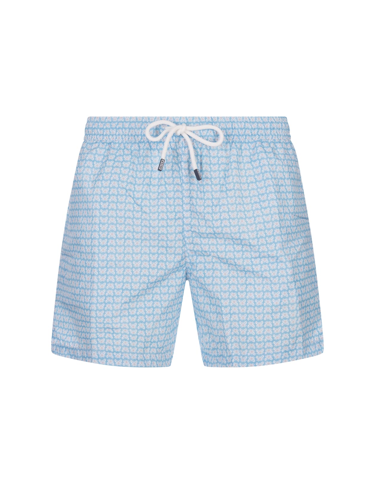 Shop Fedeli Light Blue Swim Shorts With Crab Pattern